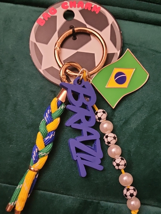 Unique Designs Accessories - Brazil Flag Charm Keyring Bag Accessory in Blue, Green & Yellow